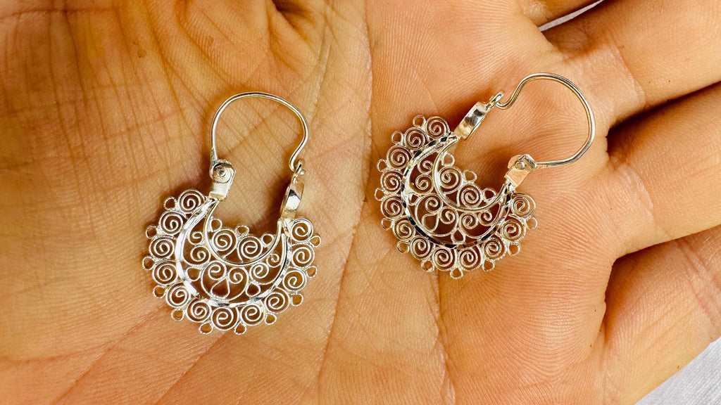 Oaxacan Filigree Earrings Hoops. Sterling Silver. Mexico. Frida Kahlo. 2827