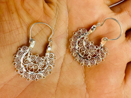 Oaxacan Filigree Earrings Hoops. Sterling Silver. Mexico. Frida Kahlo. 2827