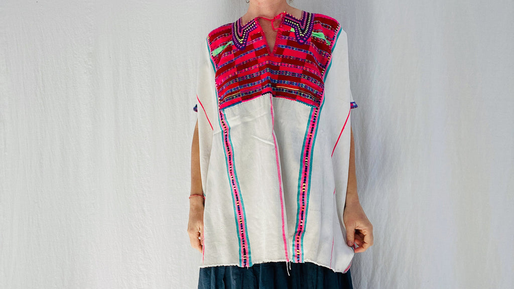 Vintage Cancuc Mexican Huipil. Vibrant Mayan Textile.0058