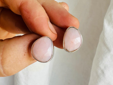 Pink Opal Post Earrings. Faceted. Recycled Sterling Silver. 3015