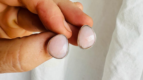 Pink Opal Post Earrings. Faceted. Recycled Sterling Silver. 3015