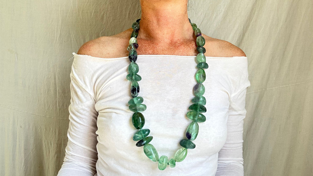Long Fluorite & Sterling Silver Necklace. 2066