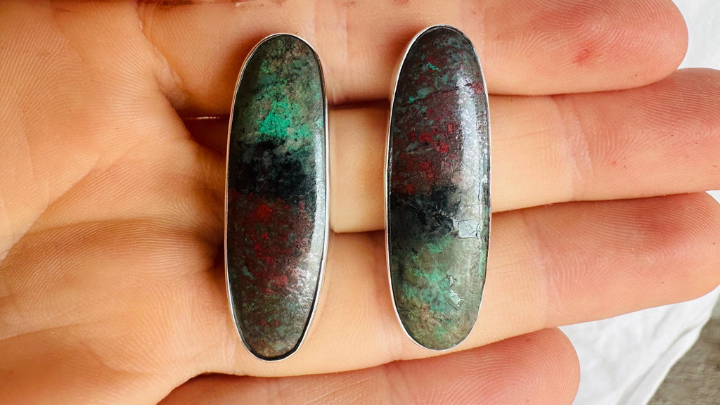 Sonora Sunrise Silver Post Earrings. Rare Chrysocolla Cuprite. Sterling One-of-a-Kind. 3007
