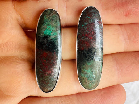 Sonora Sunrise Silver Post Earrings. Rare Chrysocolla Cuprite. Sterling One-of-a-Kind. 3007