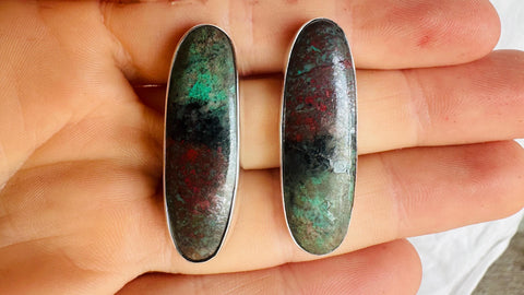 Sonora Sunrise Silver Post Earrings. Rare Chrysocolla Cuprite. Sterling One-of-a-Kind. 3007