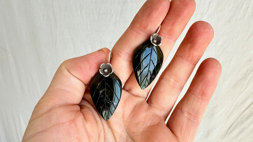 Jade Leaf Earrings. Sterling Silver. Atelier Aadya. 2251