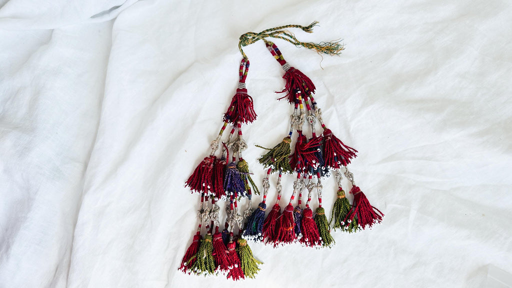 2 Vintage Turkmen Tassels. Silk. 4267