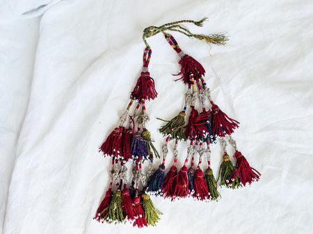 2 Vintage Turkmen Tassels. Silk. 4267