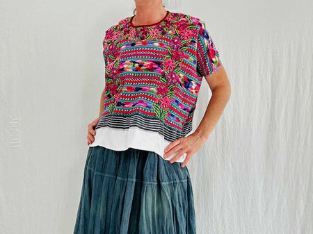 Vintage Totonicapan Huipil. Hand-Woven & Embroidered. Ikat. 4318