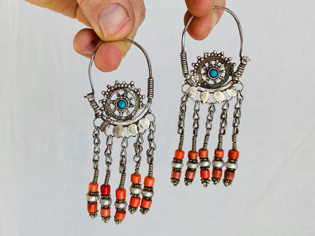 Vintage Uzbek Hoop Earrings. Bukhari Silver and Pearl Earrings. 0051
