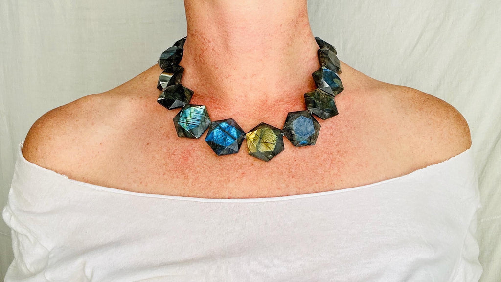 Labradorite Beaded Necklace. Handcrafted Sterling Silver Jewelry. Designer Jewelry. 2670