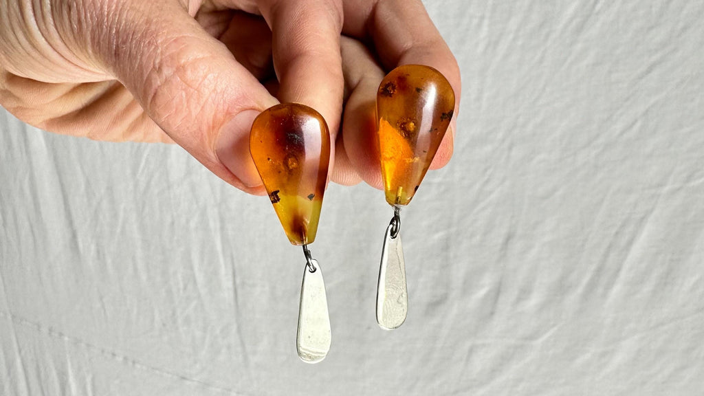 Amber & Sterling Silver Earrings. 0310