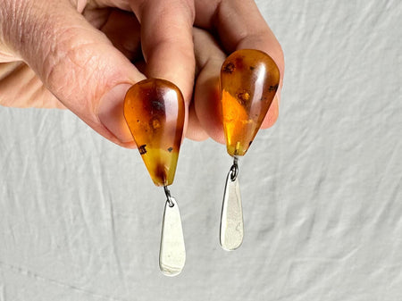 Amber & Sterling Silver Earrings. 0310
