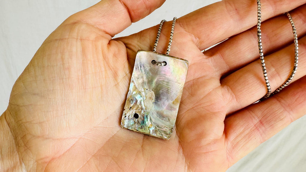 Abalone Necklace. Kewa Pueblo. Sterling Silver Pendant. Native American Jewelry. 2629