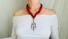 Silver Yalalag Cross Necklace. Red Glass Nepalese Beads. 2188