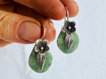 Guatemalan Jade Earrings. Handmade Sterling Silver Jewelry. 4409