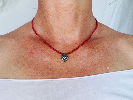 Oaxacan Pendant on Necklace of Coral Beads. Handmade Jewelry. 2859