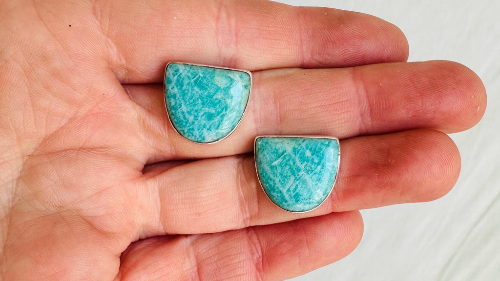 Amazonite Earrings. Handcrafted Sterling Silver Jewelry. Designer Post Earrings. 4079