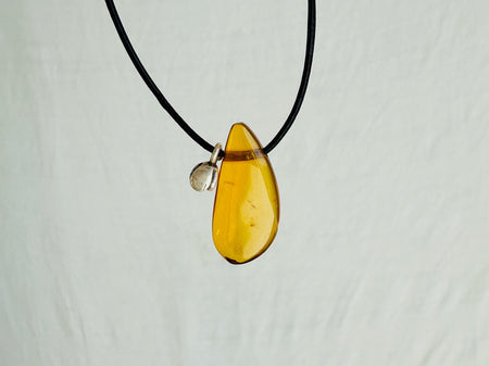 Amber Pendant Necklace on a Leather Cord with Sterling Silver. 1401