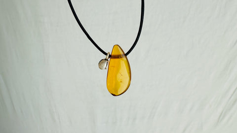 Amber Pendant Necklace on a Leather Cord with Sterling Silver. 1401
