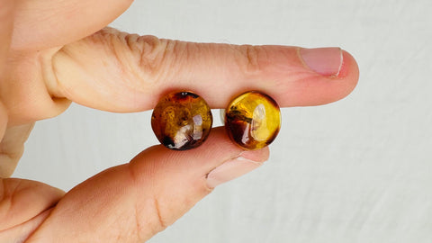 Large Amber Barbell Earrings. Double Sided. 4280