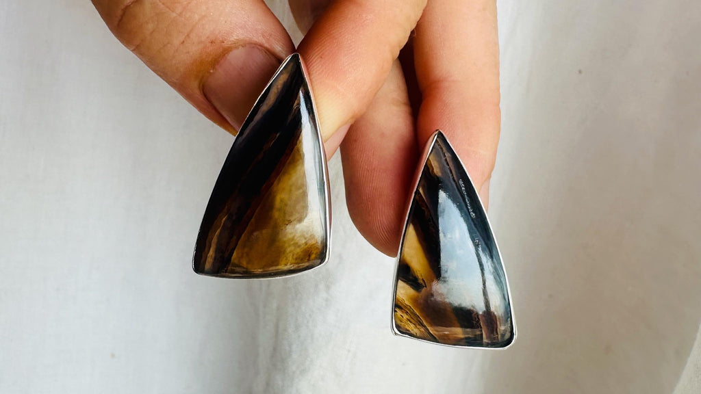 Natural Montana Agate Earrings. Designer Sterling Silver Posts. Handmade Earrings. 3816