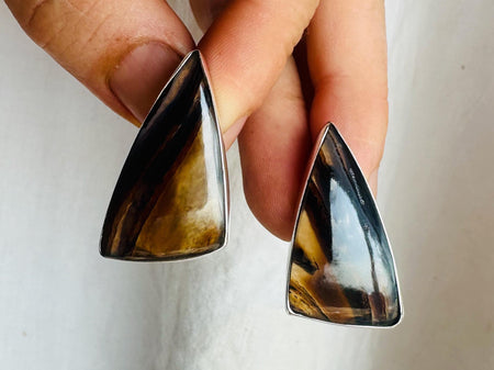 Natural Montana Agate Earrings. Designer Sterling Silver Posts. Handmade Earrings. 3816