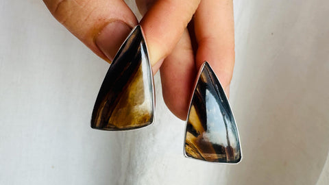 Natural Montana Agate Earrings. Designer Sterling Silver Posts. Handmade Earrings. 3816