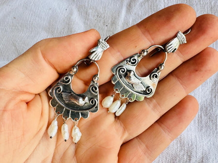 Mazahua Love Bird Earrings. Sterling Silver. Oaxaca, Mexico. Frida Kahlo. BI1