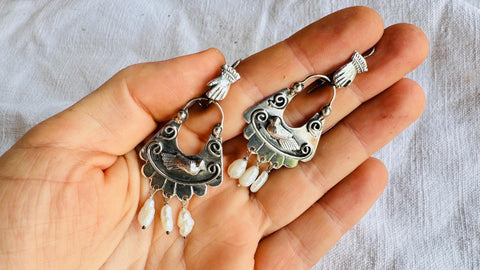 Mazahua Love Bird Earrings. Sterling Silver. Oaxaca, Mexico. Frida Kahlo. BI1