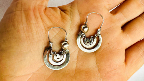 Sterling Oaxacan Earrings. Traditional Design. Silver. Oaxaca, Mexico. 2823