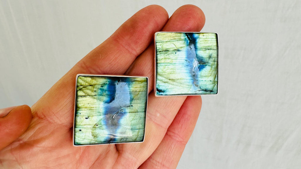 Labradorite Post Earrings. Sterling Silver Handmade Designer Jewelry. One-of-a-Kind. 4120