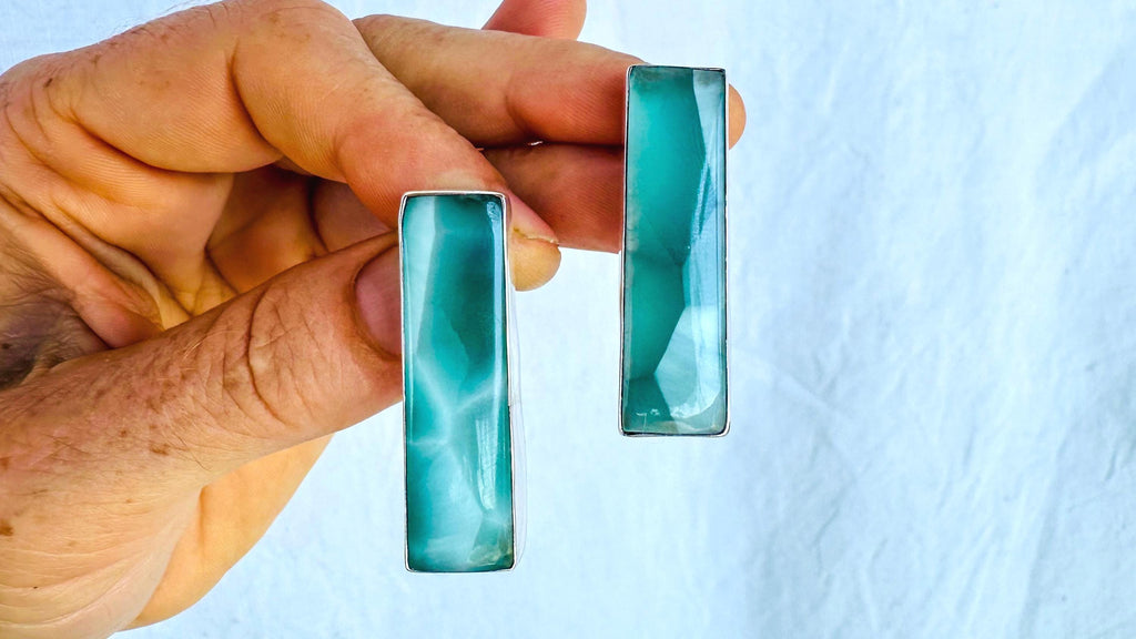 Hemimorphite Earrings. Handcrafted Sterling Silver Jewelry. Designer Post Earrings. 140