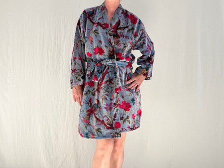 Cotton Velvet Printed Robe. Luxe Robe.