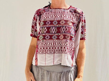 Vintage White Colotenango Hand-Woven Guatemala Huipil.