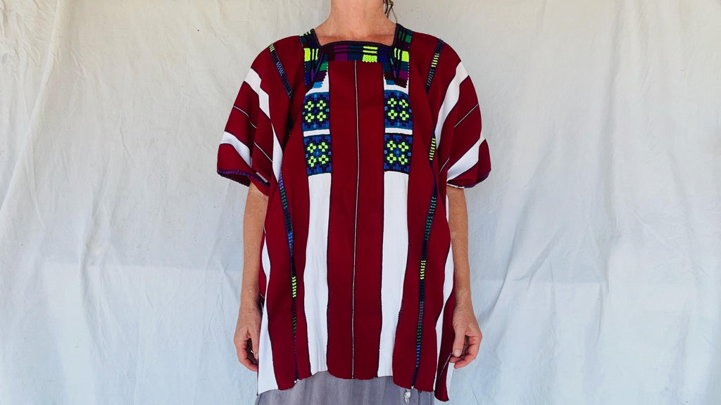 Vintage Oxchuc Mexican Huipil. Vibrant Mayan Textile.