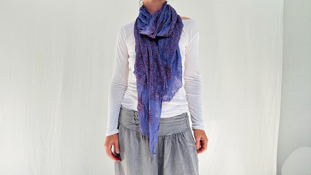 Purple Gauze Om Shawl, Wrap, Scarf. Lightweight Spiritual Accessory from India.