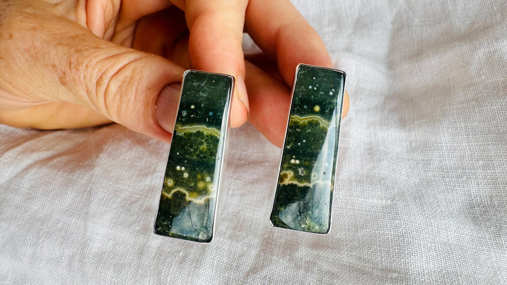 Ocean Jasper and Sterling Silver Earrings. 3023