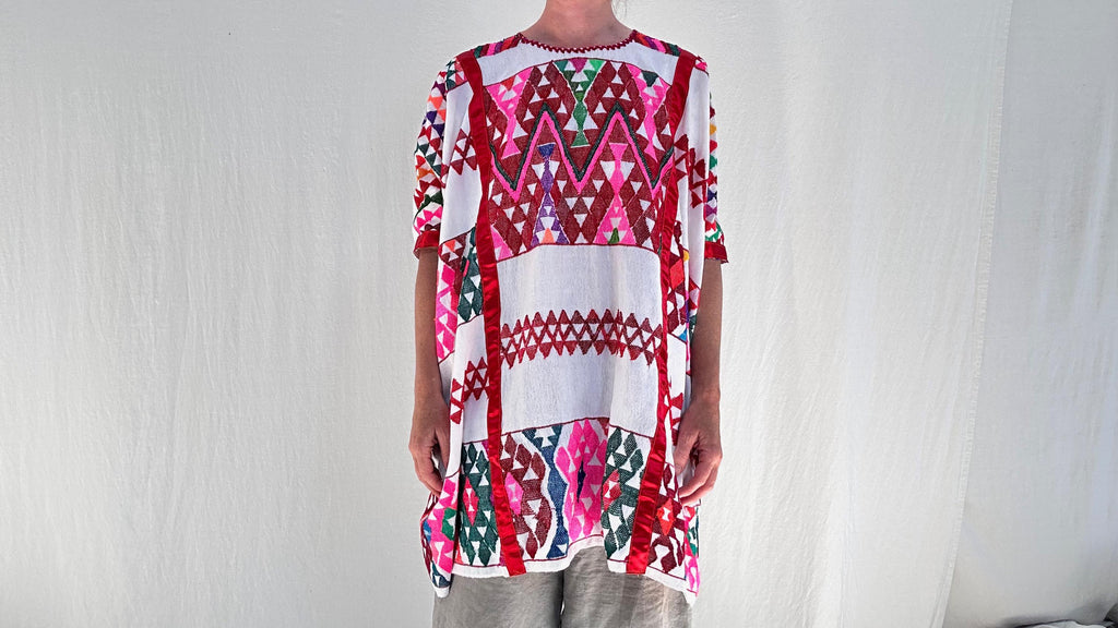 Nasavi Mixteco Huipil with Animals. Handwoven in Guerrero, Mexico. 0568