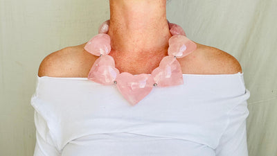 Rose Quartz Heart Necklace. Maximalist Designer Jewelry. Handcrafted with Sterling Silver. 2692