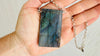 Labradorite Pendant Necklace. Heavy Sterling Silver Chain. Flashy Blue Stone. Designer Jewelry. 2667