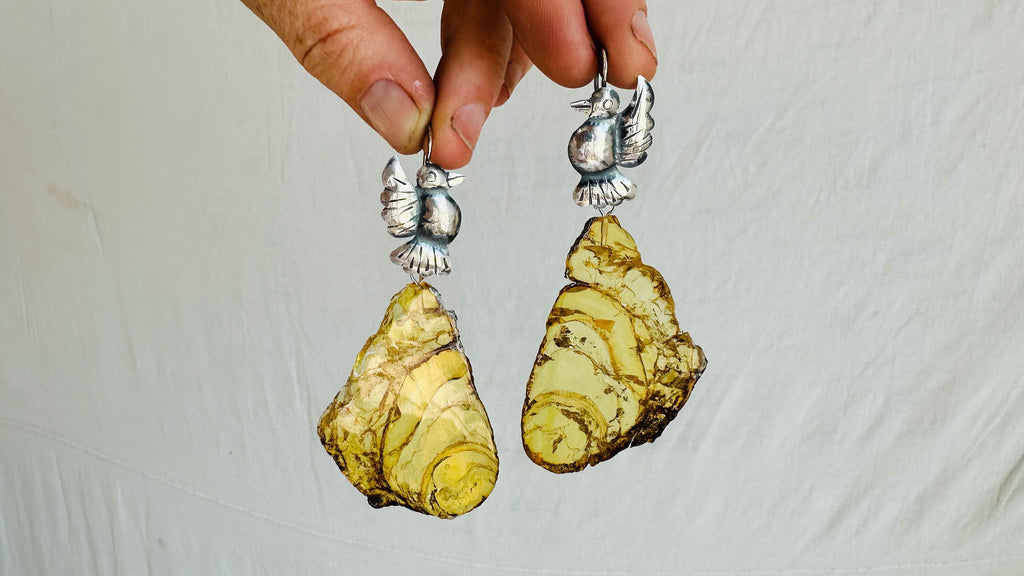Amber & Bird Earrings. Sterling Silver. 2368