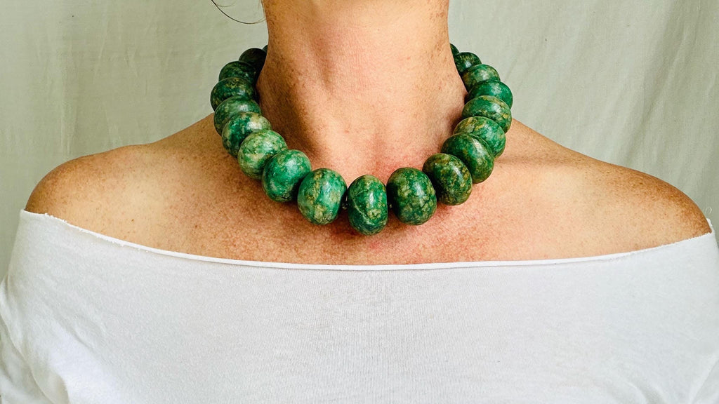 Guatemalita Jade Necklace. Sterling Silver.
