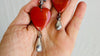Red Jasper Heart Earrings. Monte Alban Bells Sterling Silver. 2584