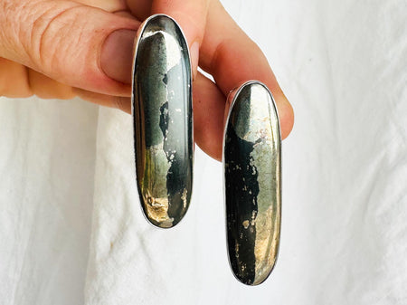 Apache Gold Silver Post Earrings. Rare Pyrite. Sterling. One-of-a-Kind. 3018