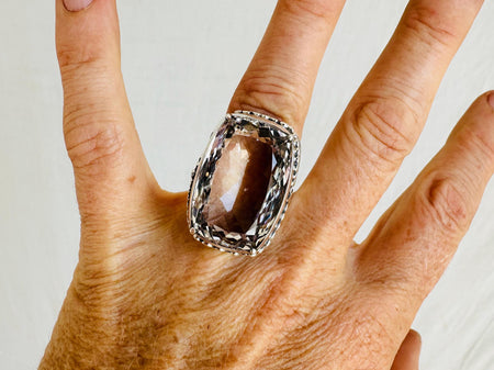 Natural Quartz Ring. Oversized. Botanicals. Size 6. 4154