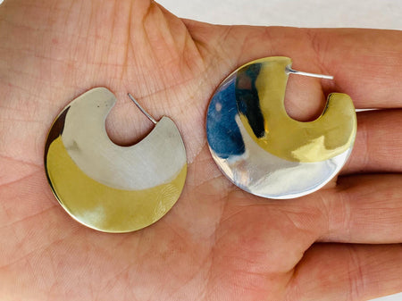 Silver and Gold Flat Hoop Earrings. Made from Sterling Silver and Brass. 0370