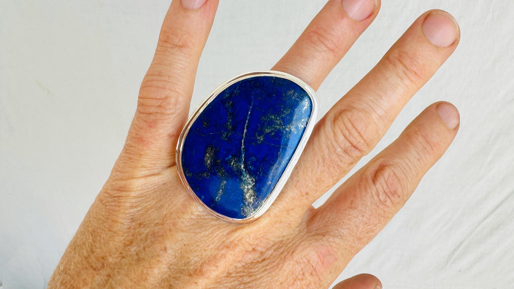 Oversized Lapis Lazuli Ring. Size 6. Sterling Silver Cocktail Ring. 4149