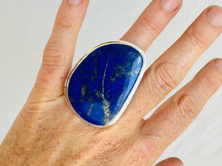 Oversized Lapis Lazuli Ring. Size 6. Sterling Silver Cocktail Ring. 4149