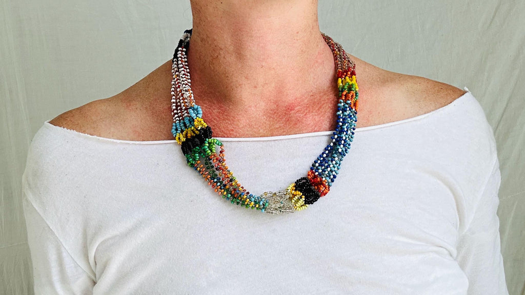 Berber Seed Bead Necklace. Vintage. 2546
